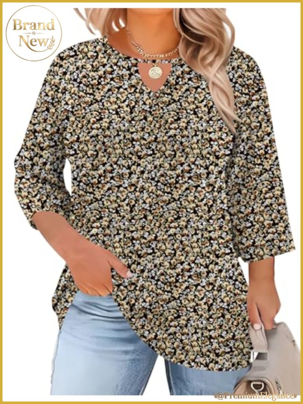 Plus Size Women's 3/4 Sleeve Crewneck Tunic Tops Soft Breathable Blouses